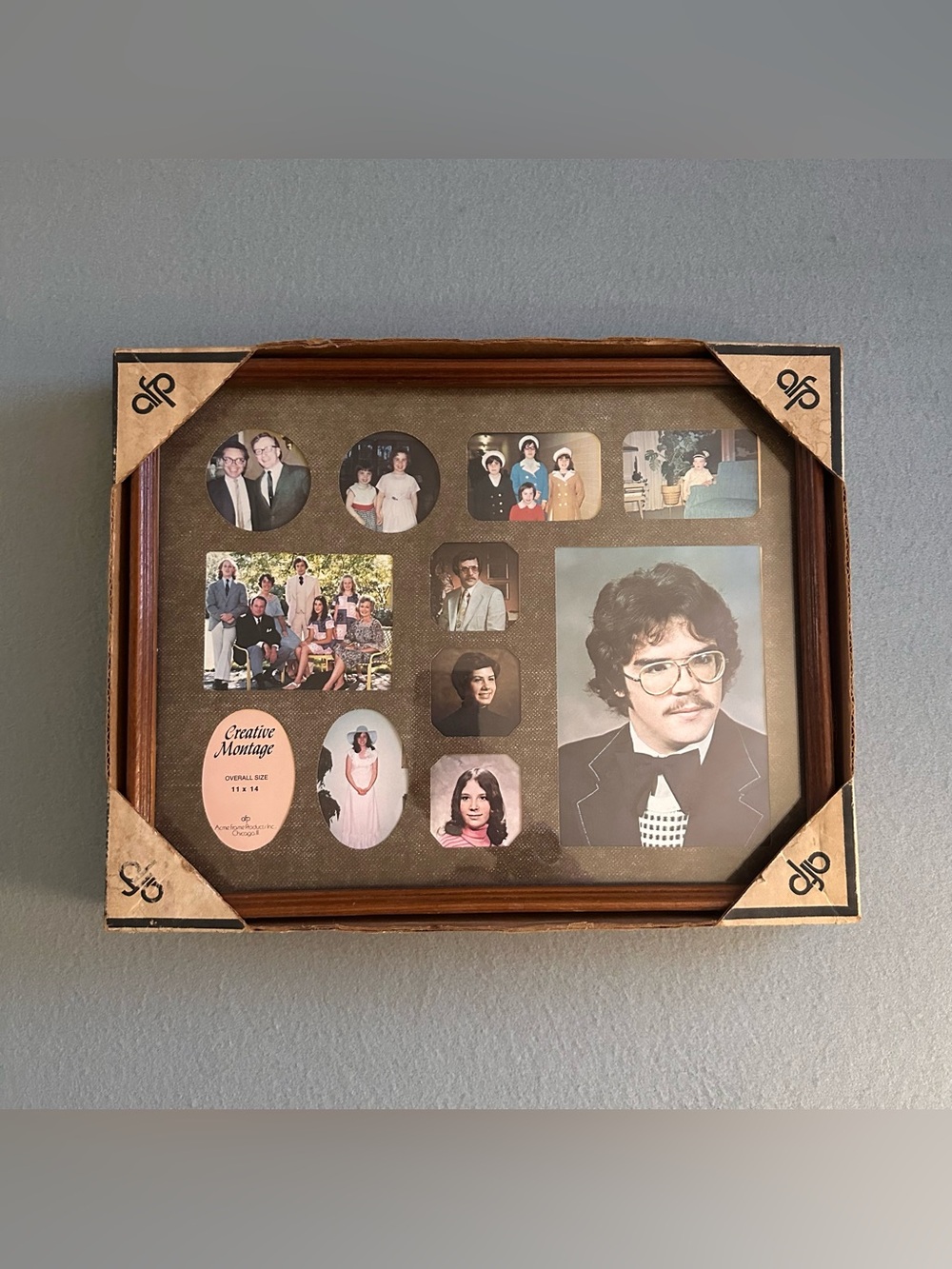 Vintage Wood Collage Photo Frame 11 Openings 11 x 14 Acme Frame 80s Retro